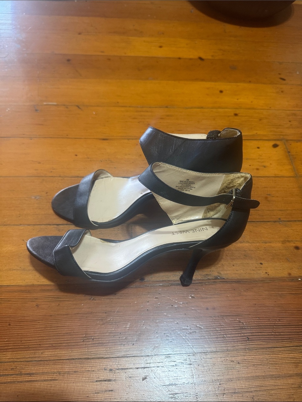 Nine West Black Open-Toe Ankle-Strap Kitten Heels